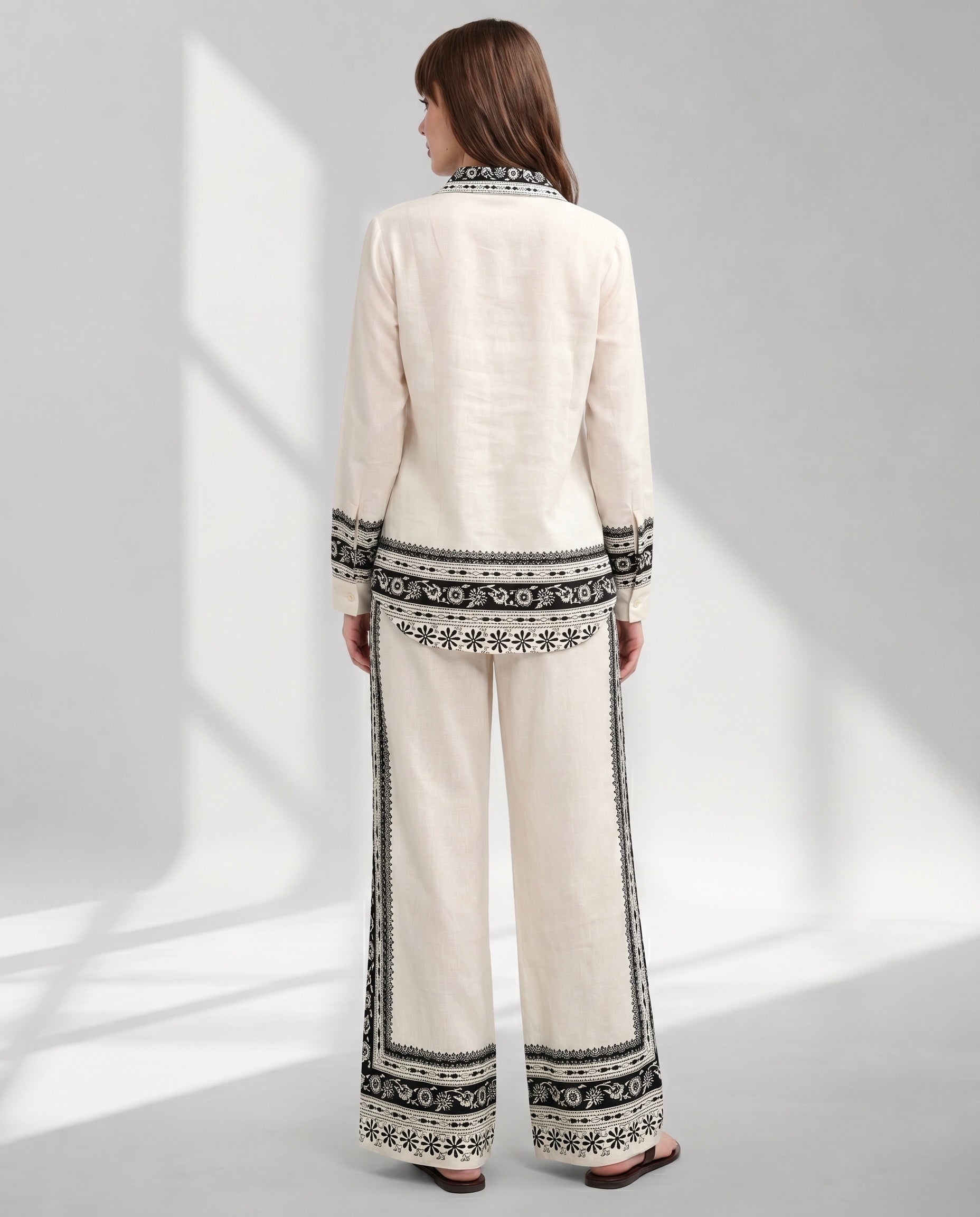 Women's Monochrome Trim Shirt and Wide-Leg Trouser Set