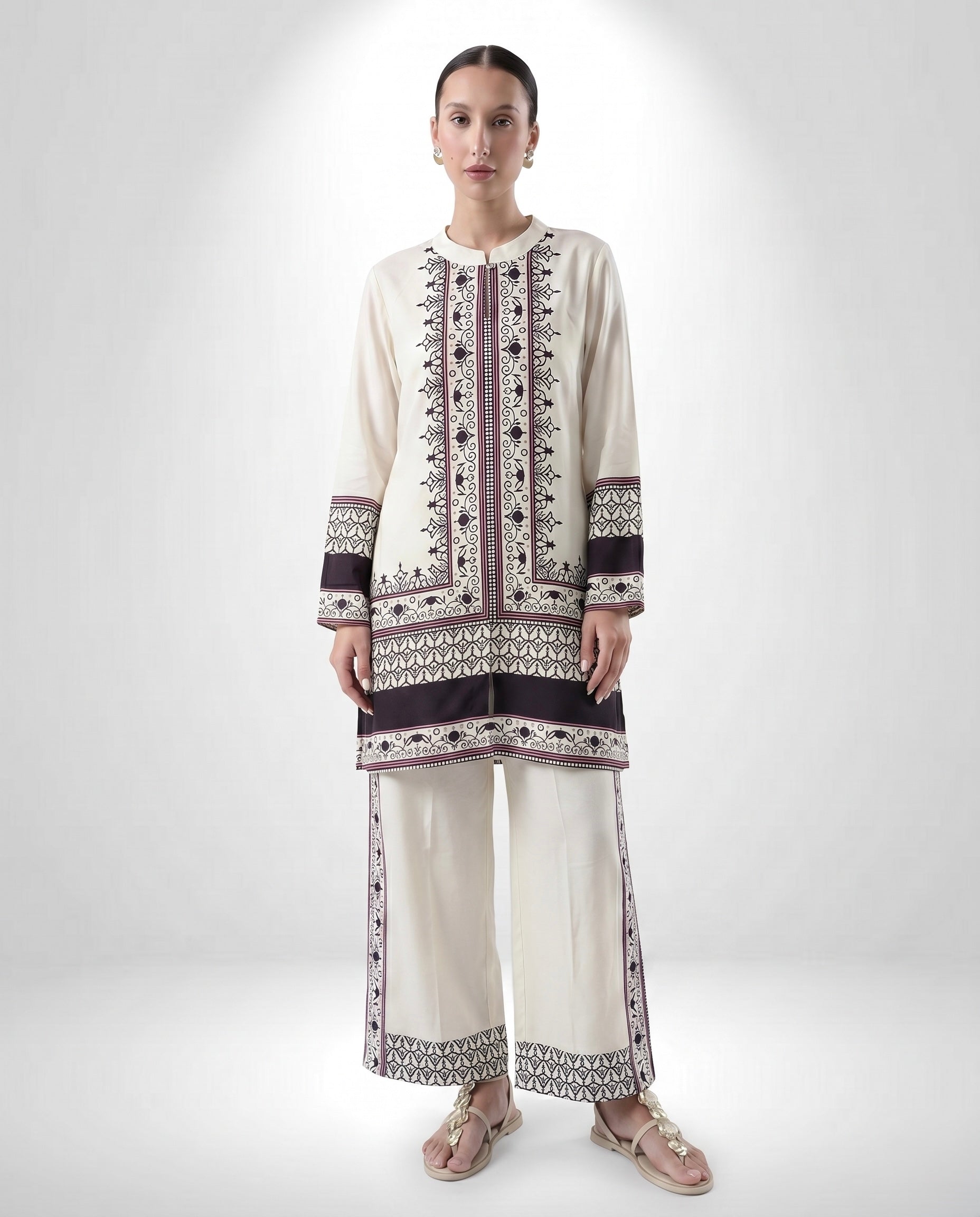 Women's Mandarian Collar Printed Co-ord Set