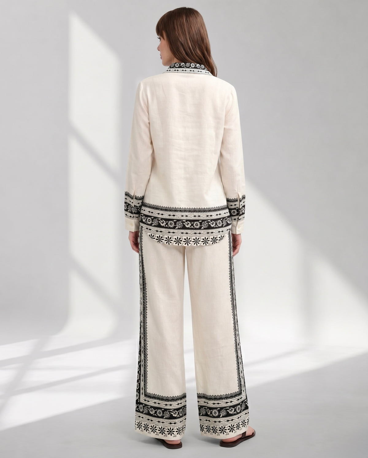 Women's Monochrome Trim Shirt and Wide-Leg Trouser Set