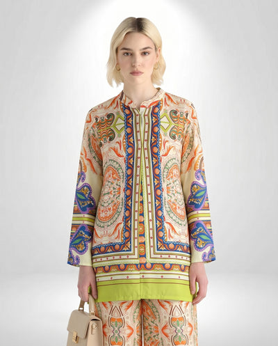 Multi-Color Paisley Print Tunic and Wide-Leg Pant Set