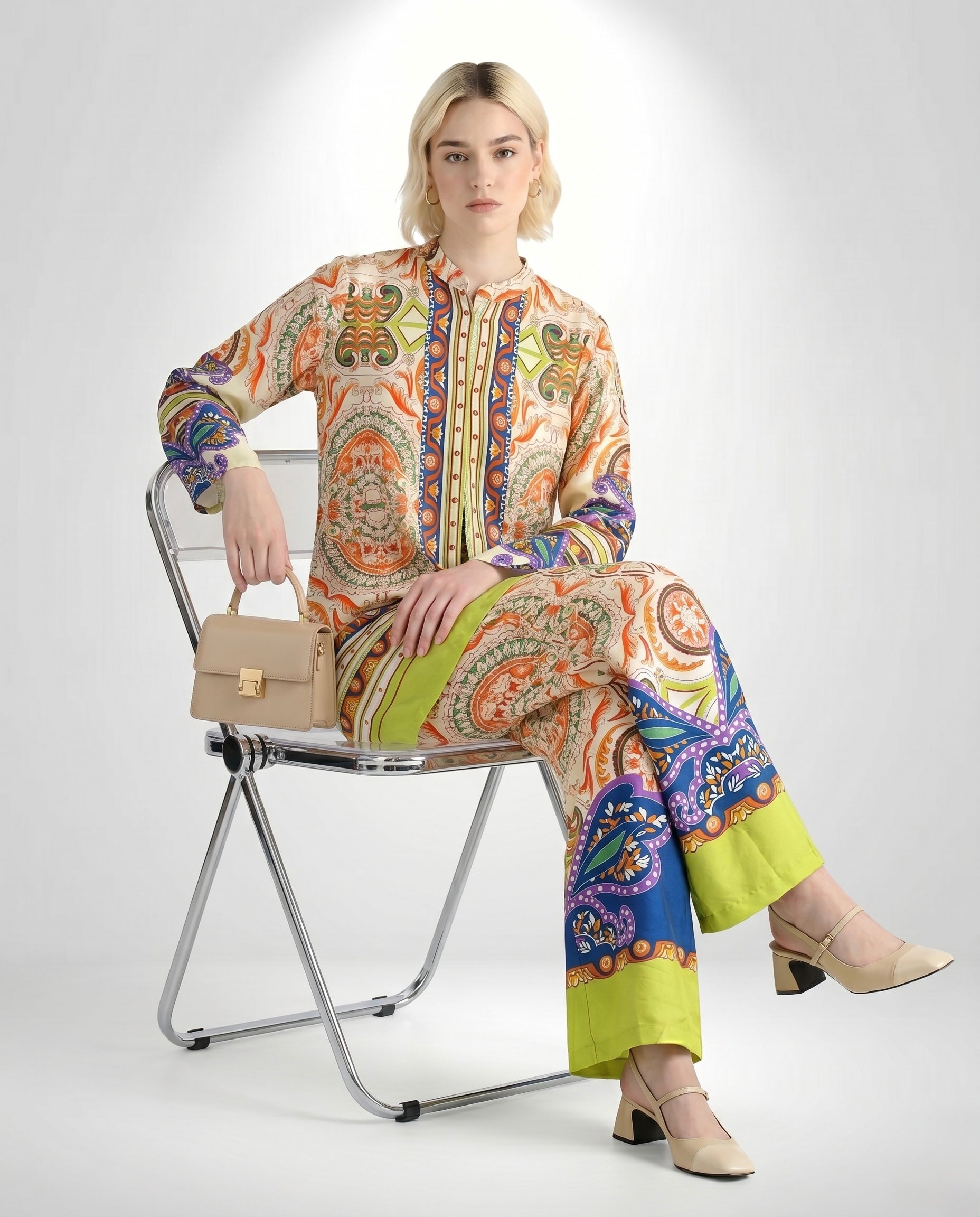 Multi-Color Paisley Print Tunic and Wide-Leg Pant Set