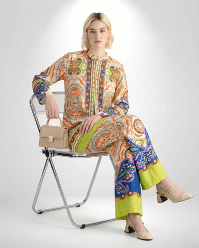 Multi-Color Paisley Print Tunic and Wide-Leg Pant Set