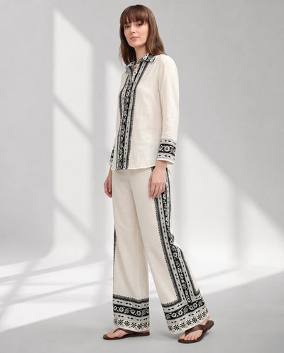 Women's Monochrome Trim Shirt and Wide-Leg Trouser Set