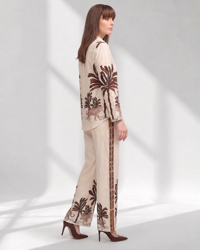 Women's Leopard Motif Shirt and Wide-Leg Trouser Set