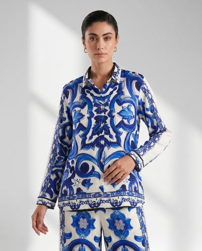 Luxury Blue & White Mediterranean Print Co-Ord Set