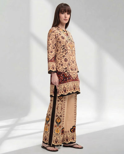 Mustard and Burgundy Geometric Floral Kurta Set