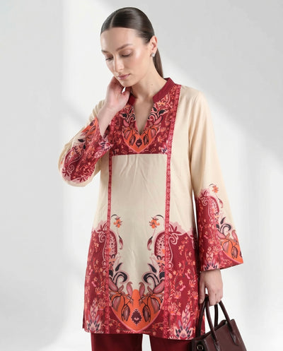 Red Paisley Border Print Two-Piece Lounge Set