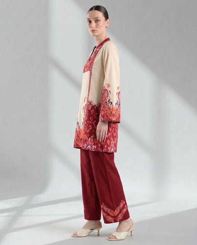 Red Paisley Border Print Two-Piece Lounge Set
