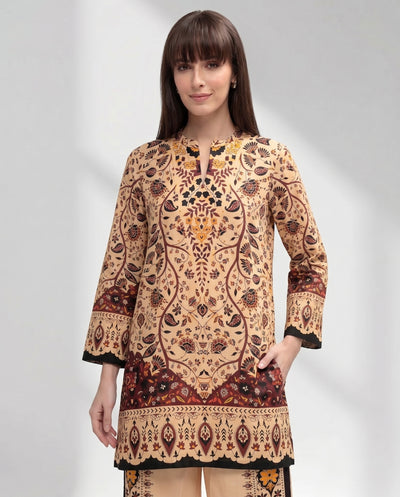 Mustard and Burgundy Geometric Floral Kurta Set