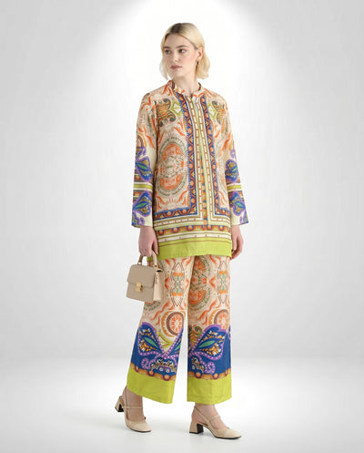 Multi-Color Paisley Print Tunic and Wide-Leg Pant Set