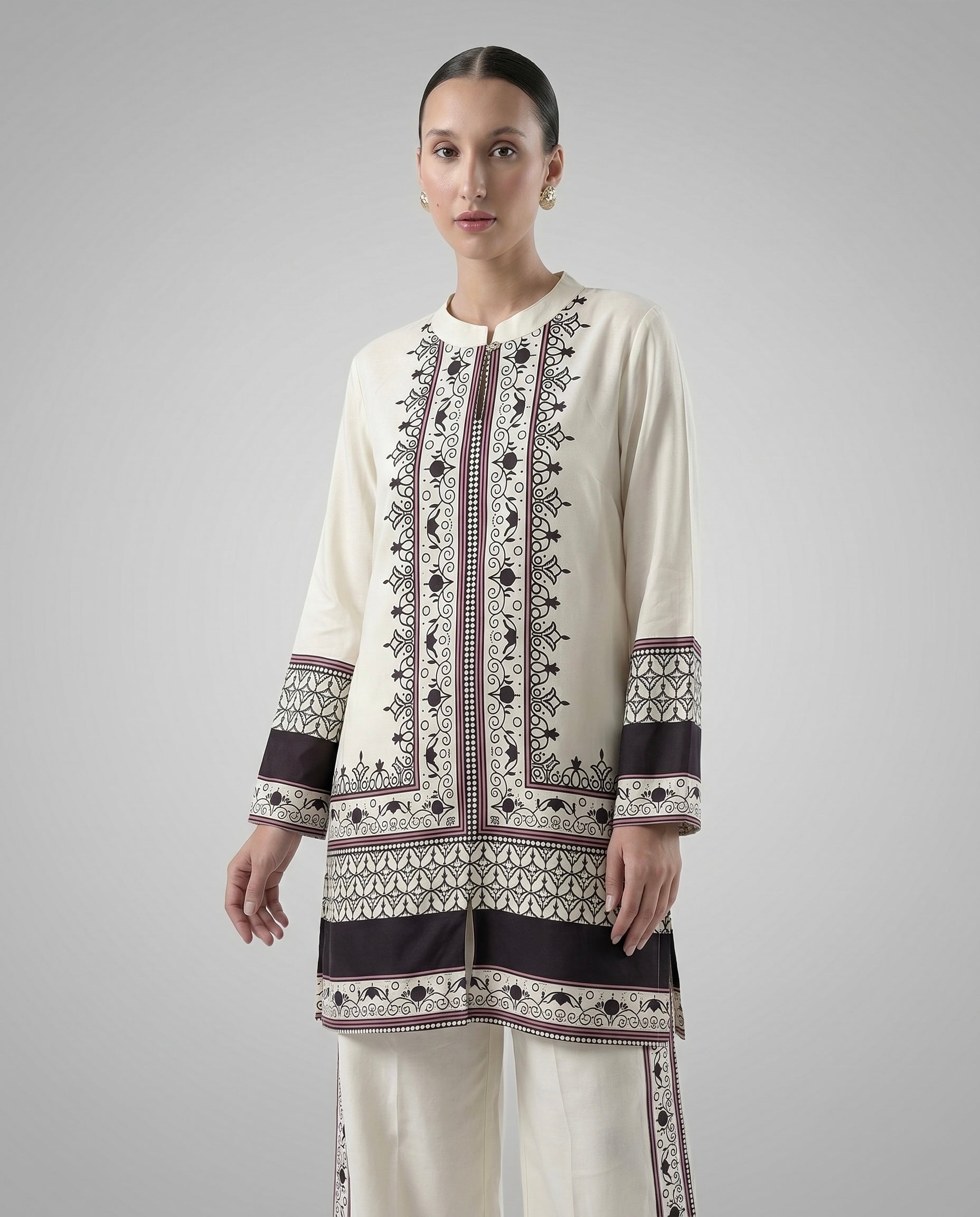Women's Mandarian Collar Printed Co-ord Set