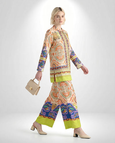 Multi-Color Paisley Print Tunic and Wide-Leg Pant Set