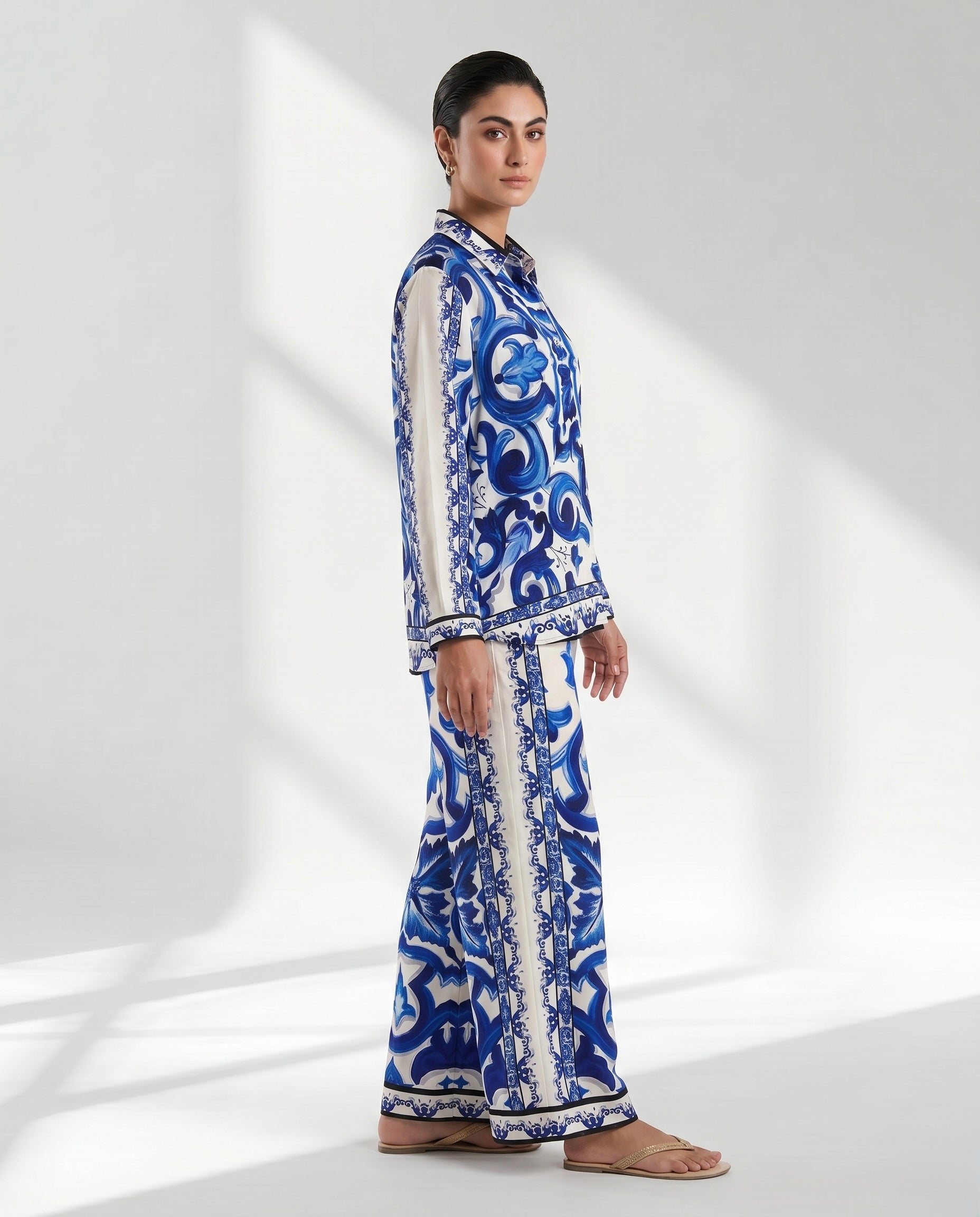 Luxury Blue & White Mediterranean Print Co-Ord Set