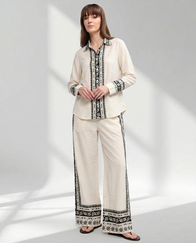 Women's Monochrome Trim Shirt and Wide-Leg Trouser Set