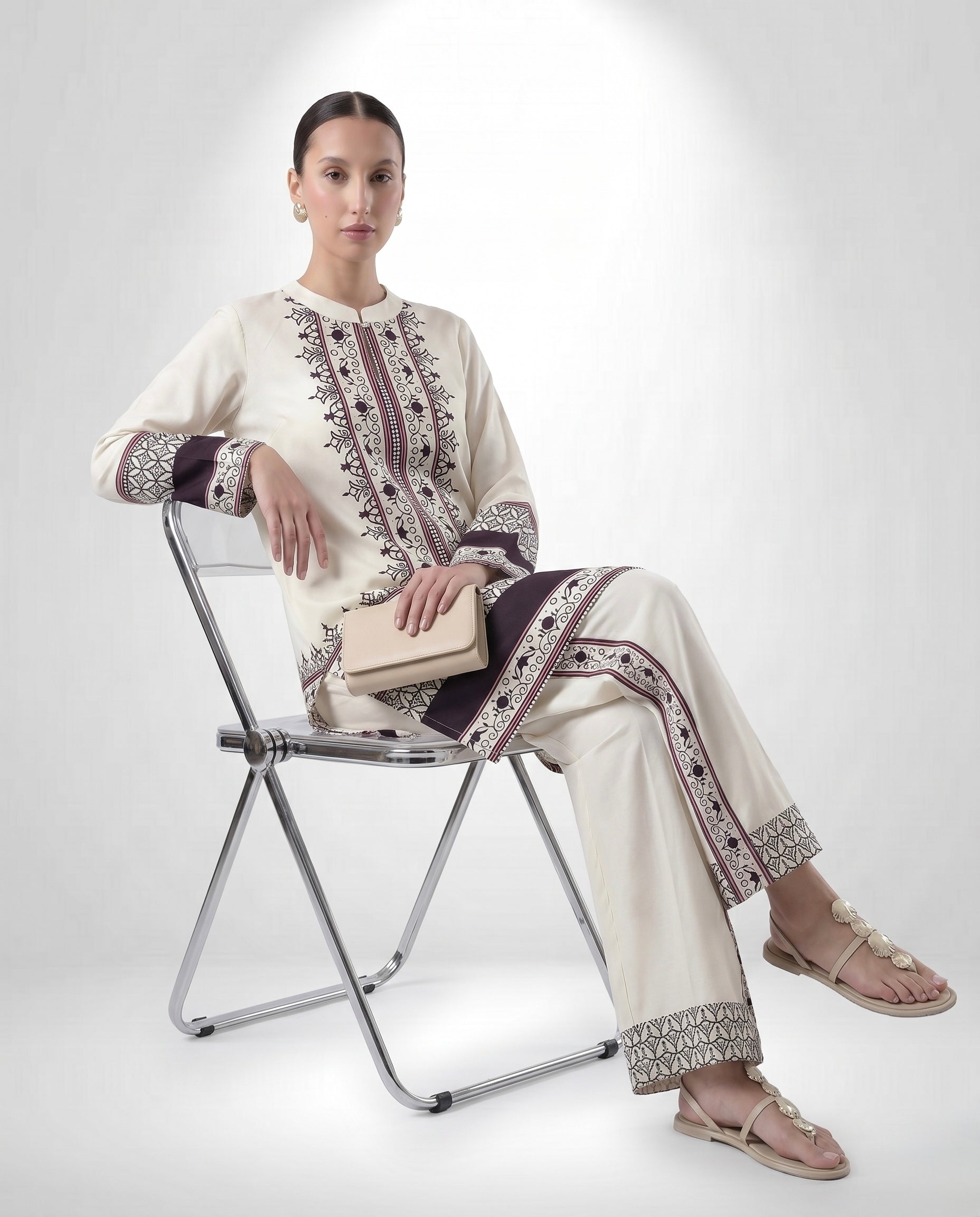 Women's Mandarian Collar Printed Co-ord Set