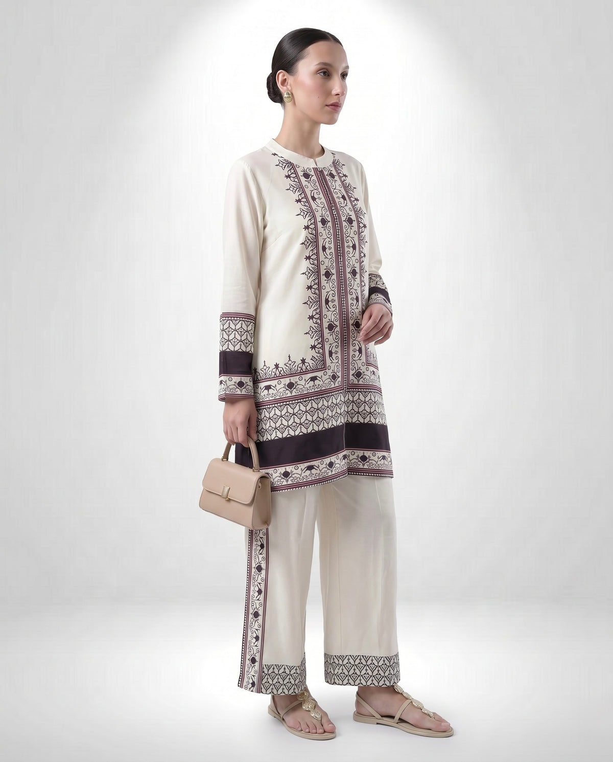 Women's Mandarian Collar Printed Co-ord Set