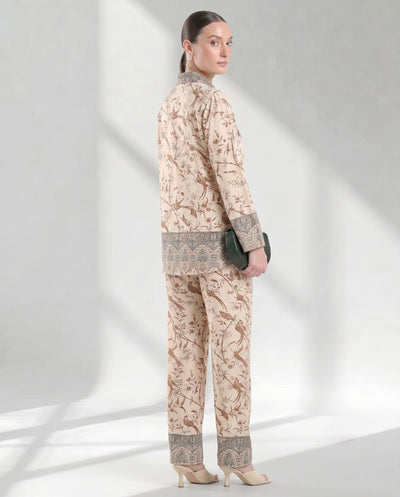 Women's Vintage Bird Motif Silk-Feel Lounge Set