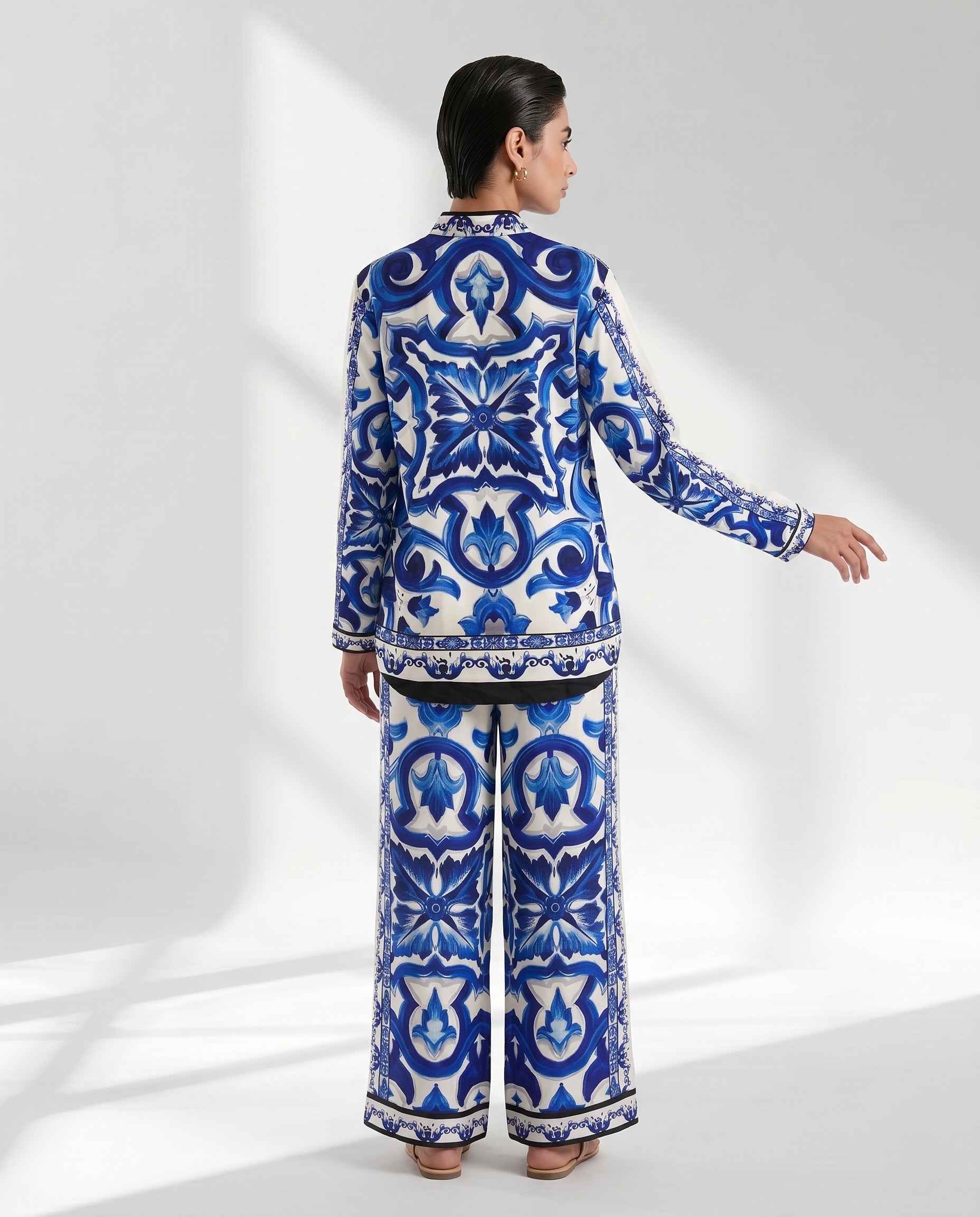 Luxury Blue & White Mediterranean Print Co-Ord Set