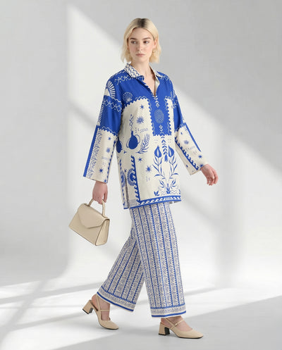 Two-Piece Geometric Floral Tunic and Trouser Set