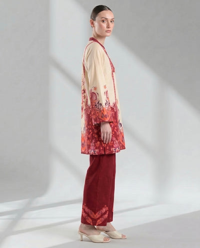 Red Paisley Border Print Two-Piece Lounge Set